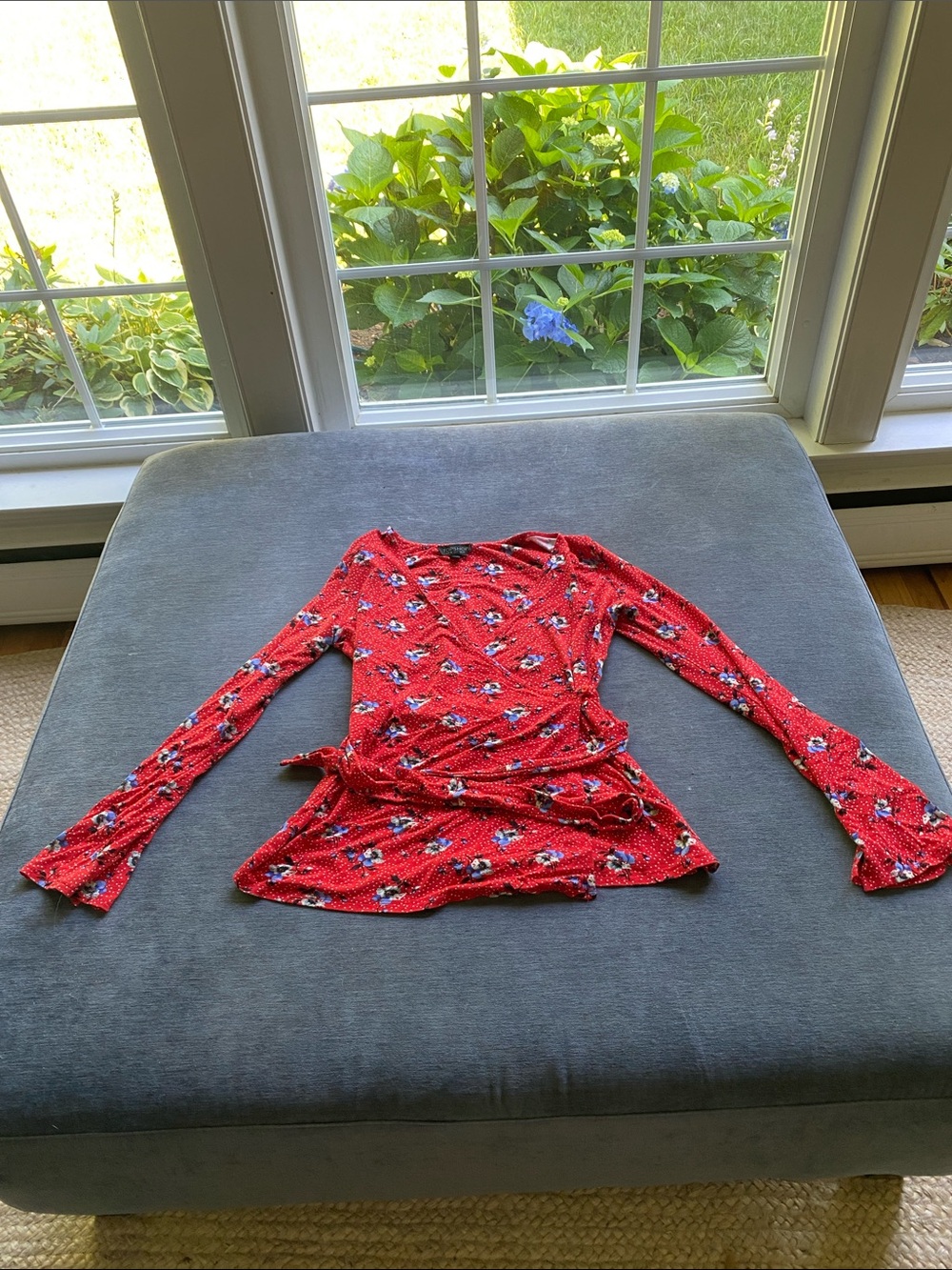 Topshop Red Floral Polka-Dot Blouse